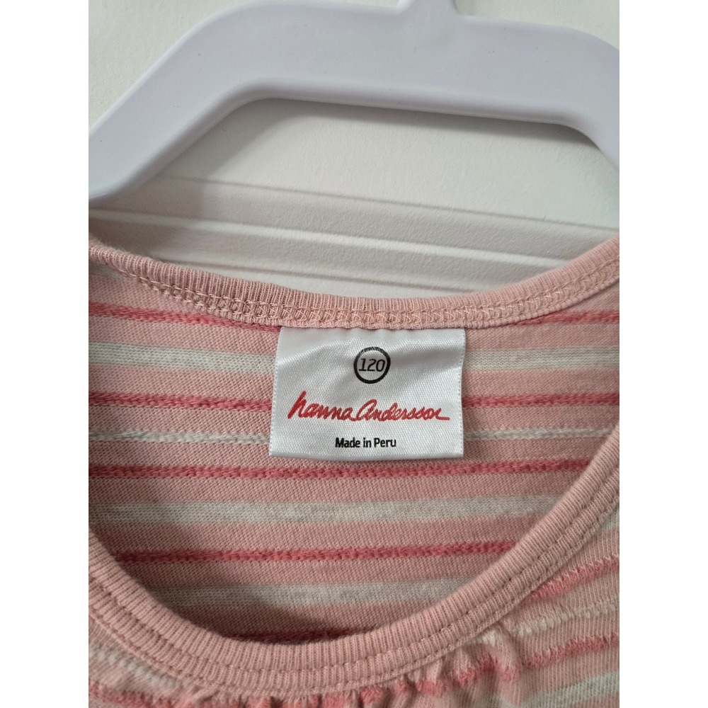 Hanna Andersson Girls Pink Striped Pima Cotton Tiered Short Sleeve Dress Size 7 - Picture 2 of 4